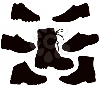Isolated Mens Footwear - Black on white (shoes, boots, tekkies, sandals, slippers) 