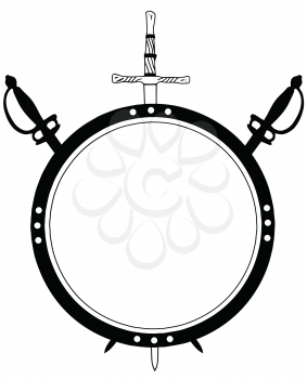 Isolated 16th Century Round War Shield with Crossed Swords Vector