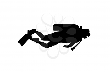 Silhouette of scuba diver swimming with gear