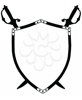 Isolated 16th Century War Shield with Crossed Swords Vector