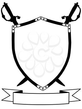 Isolated 16th Century War Shield with Crossed Swords and Banner Vector
