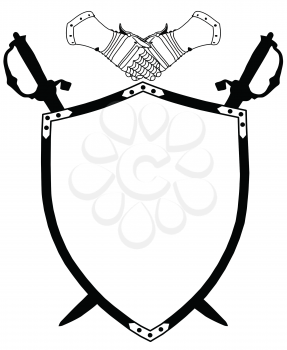 Isolated 16th Century War Shield with Crossed Swords and Gloves Vector