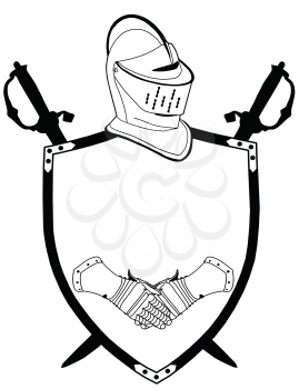 Isolated 16th CenturyWar Shield Swords Helmet and Gloves Vector