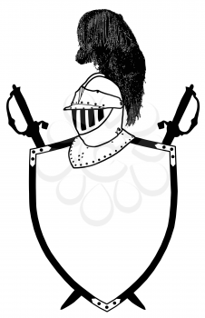 Isolated 16th Century War Shield Swords and Plumaged Helmet Vector
