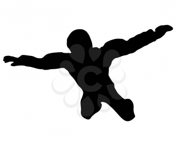 Silhouette of sky diver free falling from sky