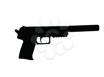 Silhouette of Pistol with Silencer Fitted on Barrel