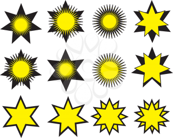 Vector Star & Sun shapes in yellow and black on white isolated
