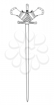 Vector Image of an Isolated 16th Century Sword and Gloves