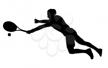 Isolated Image of Male Tennis Player Diving to get to Ball