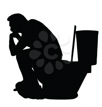 Silhouette of the Thinking man sitting on a toilet 