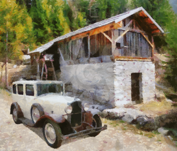 Vector Vauxhall Cadette 1931 at old watermill Oil Painting