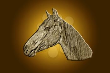 3D Horse Head Drawing on Golden Backdrop
