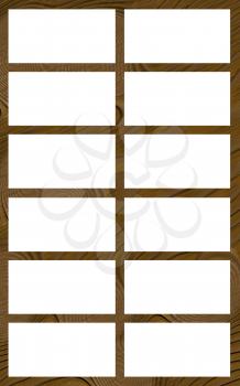 Isolated Single Layered Flat Wooden Twelve Window Narrow Frame