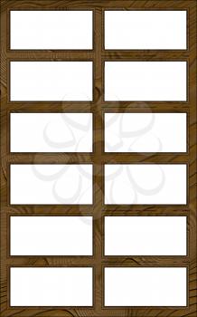 Isolated Double Layered Contoured Wooden Twelve Window Frame