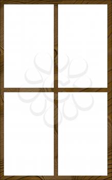 Isolated Single Layered Contoured Wooden Four Window Narrow Frame