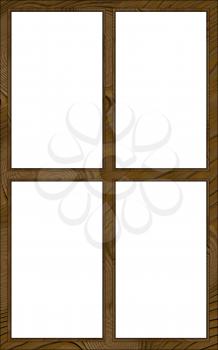 Isolated Double Layered Contoured Wooden Four Window Frame