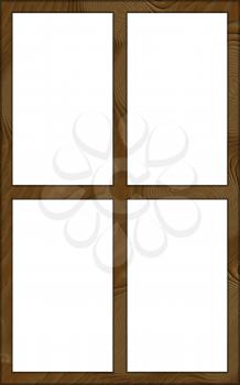 Isolated Single Layered Contoured Wooden Four Window Wide Frame