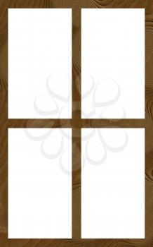Isolated Single Layered Flat Wooden Four Window Wide Frame