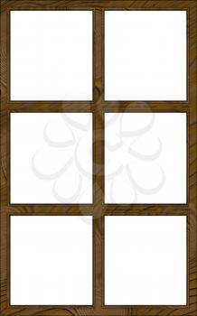 Isolated Double Layered Contoured Wooden Six Window Frame