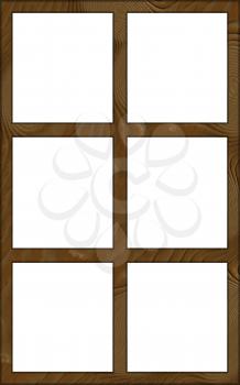 Isolated Single Layered Contoured Wooden Six Window Wide Frame
