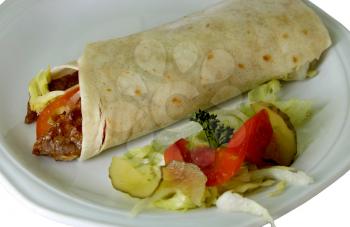Isolated Pizza Wrap on White Plate with Garnish