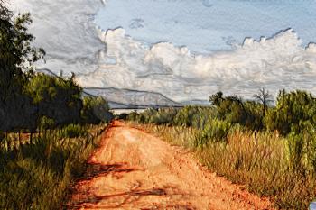 3D Painting of Dust Road to Lake