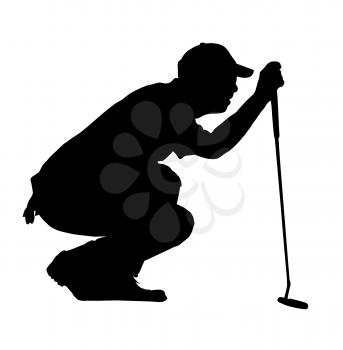 Royalty Free Clipart Image of a Silhouette of a Crouching Golfer