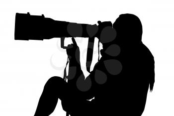 Royalty Free Clipart Image of a Photographer With a Large Lens