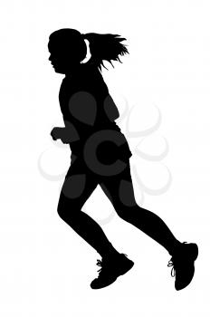 Girl with Ponytail Hair Swinging Jogging or Running Silhouette