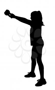 Girl with Ponytail Hair Swinging Fitness Kettlebell Silhouette