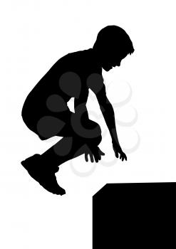 Young Boy Exercise Busy Jumping onto Box Silhouette