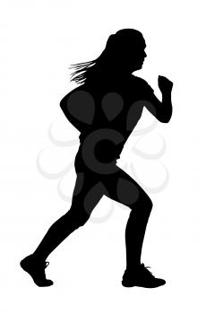 Lady with Ponytail Hair Busy Jogging or Running Silhouette