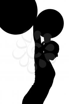 Lady Weight Lifter with Weights Pushed Out Above Head Silhouette