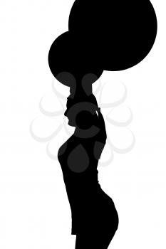 Lady Weight Lifter with Weights Pushed Out Above Head Silhouette