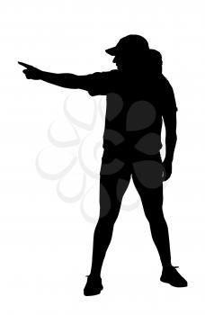 Lady Exerciser Setting Goal by Pointing to Goal Post Silhouette