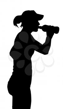 Thirsty Sports Woman Taking a Drink from a Bottle Silhouette