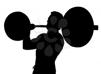 Male Weight Lifter with Weight in Front of Face Silhouette 
