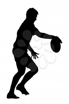 Side Profile of Rugby Player Releasing Ball to Kick Silhouette