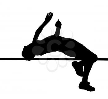 Side Profile of Boy High Jumper Leaping Over Bar Silhouette