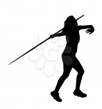 Side Profile of Girl Javelin Thrower Running up to Throw Silhouette