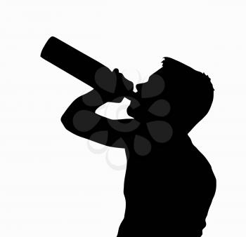 Teen Boy Silhouette Underage Drinking Alcohol from Bottle   