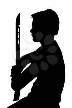 Teen Boy Silhouette Ninja Kid Holding a Samurai Sword 