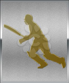Gold on Silver Cricket Batsman Running Sport Emblem or Medal