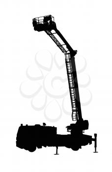 Detailed Fire Truck Silhouette with High Extended Ladder   