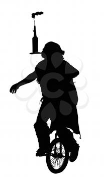 Detailed Silhouette of Man Doing Balancing Trick on Unicycle  