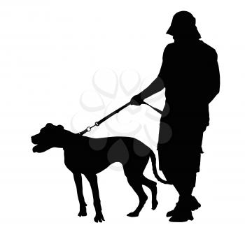 Detailed Silhouette of Man Walking His Dog  