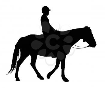 Detailed Silhouette of Boy with Protective Helmet Riding Horse   