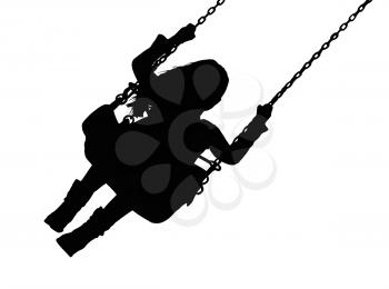 Detailed Silhouette of Small Girl on Amusement Park Swing 