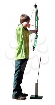 Isolated Picture of Boy Archer with Bow and Arrow   