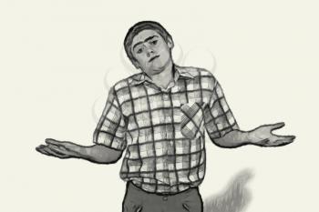 Sketch Teen boy body language expressions - Shoulder Shrugging Do Not Care